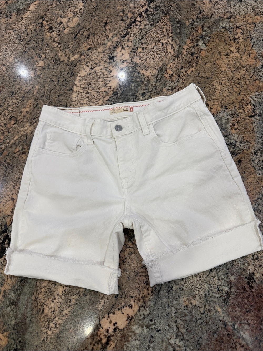 Levi's White 515 Denim Shorts with Red Stitching